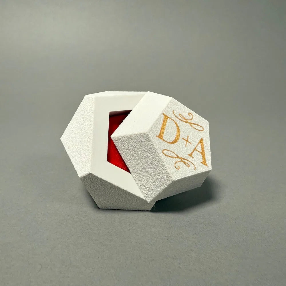 Engagement ring box with initials in gold