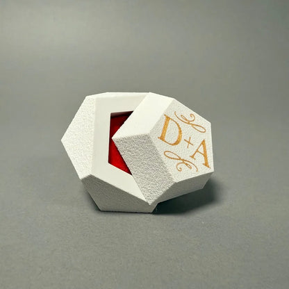 Engagement ring box with initials in gold