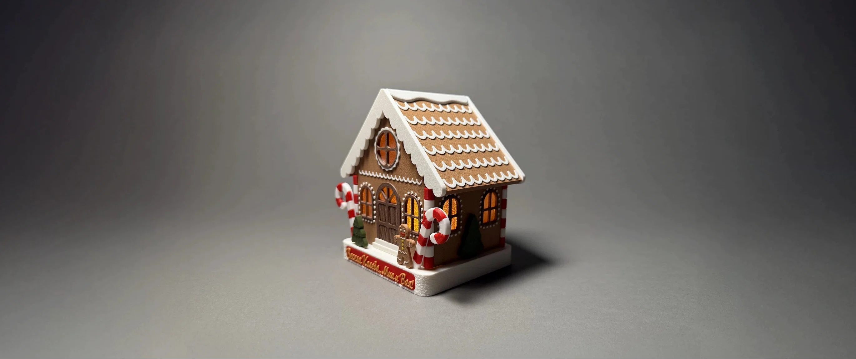Gingerbread house far view on a gray background made by Mads 3D Prints